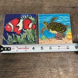 Sea Turtle  Clown Fish Swimming in Coral-Seaweed Coastal‎ 4x4 Ceramic Tiles